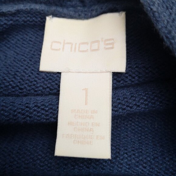 Chico's Ladies Size 1 = (Small) Navy Wrap Sweater with Fringe - Picture 3 of 10